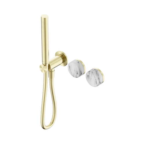 Serenity Progressive Shower System with Arabescato Corchia Handle and Slim Shower Brushed Gold [309339]