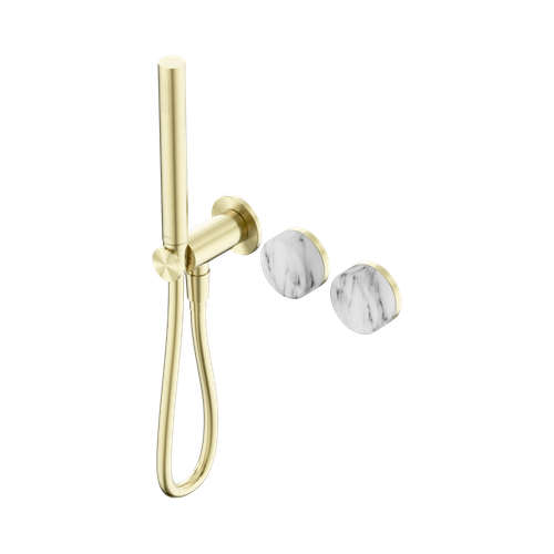 Serenity Progressive Shower System with Arabescato Corchia Handle and Slim Shower Brushed Gold [309339]