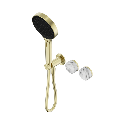 Serenity Progressive Shower System with Arabescato Corchia Handle and Serenity Hand Shower Brushed Gold [309364]