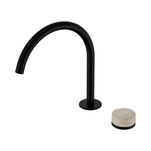Serenity Progressive Bath or Kitchen Mixer Arc Spout with Rome Travertine Handle Matte Black [309295]