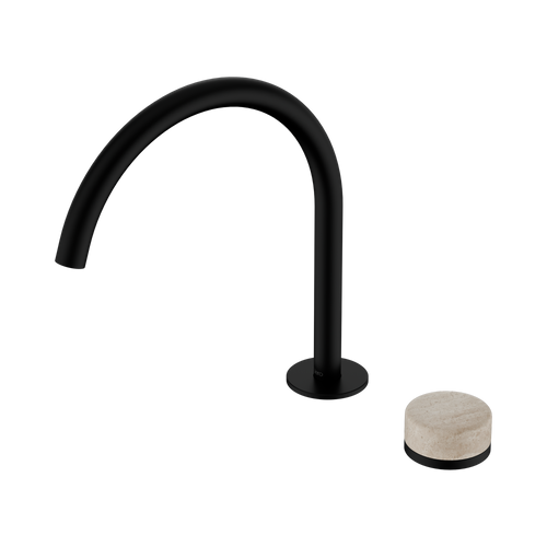 Serenity Progressive Bath or Kitchen Mixer Arc Spout with Rome Travertine Handle Matte Black [309295]