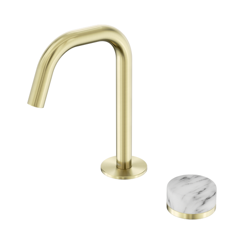 Serenity Progressive Basin Mixer Edge Spout with Arabescato Corchia Handle Brushed Gold [309301]