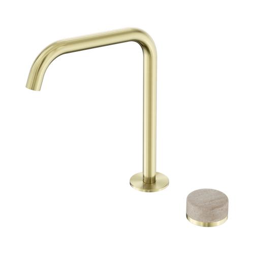 Serenity Progressive Bath or Kitchen Mixer Edge Spout with Rome Travertine Handle Brushed Gold [309313]
