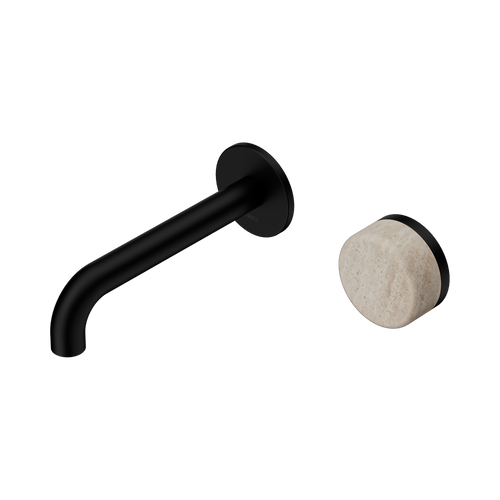 Serenity Progressive Wall Basin Mixer 160mm Spout with Rome Travertine Handle Matte Black [309413]