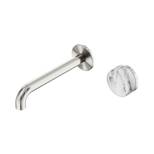 Serenity Progressive Wall Basin Mixer 185mm Spout with Arabescato Corchia Handle Brushed Nickel [309350]