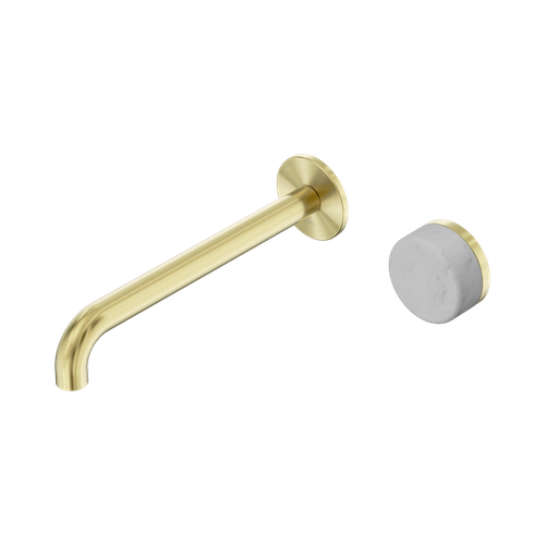Serenity Progressive Wall Basin Mixer 220mm Spout with Carrara Handle Brushed Gold [309347]