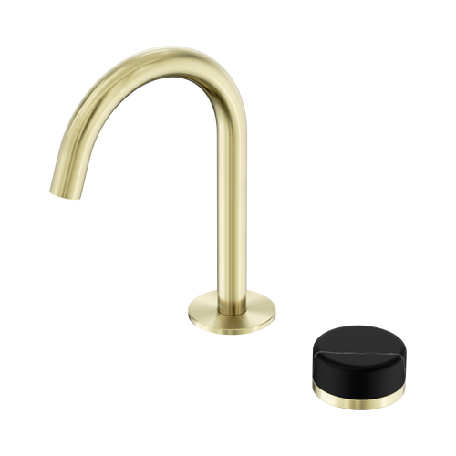 Serenity Progressive Basin Mixer Arc Spout with Marquina Black Handle Brushed Gold [309291]