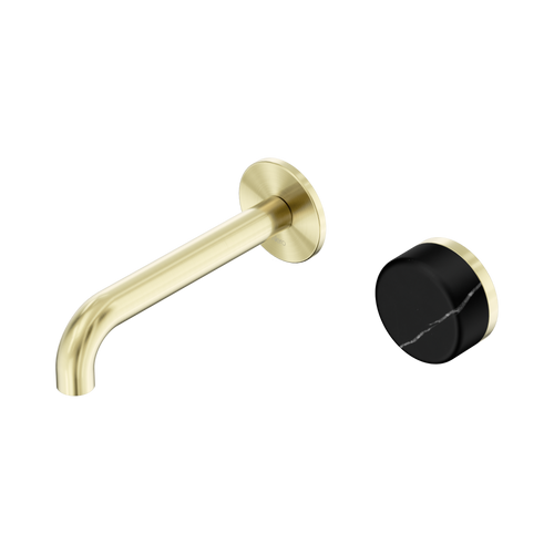 Serenity Progressive Wall Basin Mixer 160mm Spout with Marquina Black Handle Brushed Gold [309399]