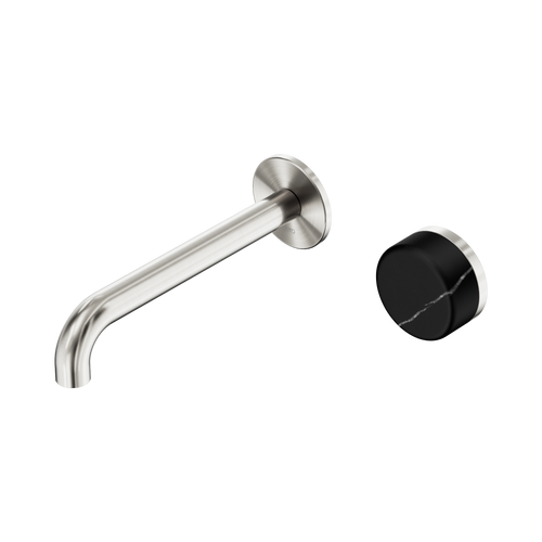 Serenity Progressive Wall Basin Mixer 185mm Spout with Marquina Black Handle Brushed Nickel [309334]