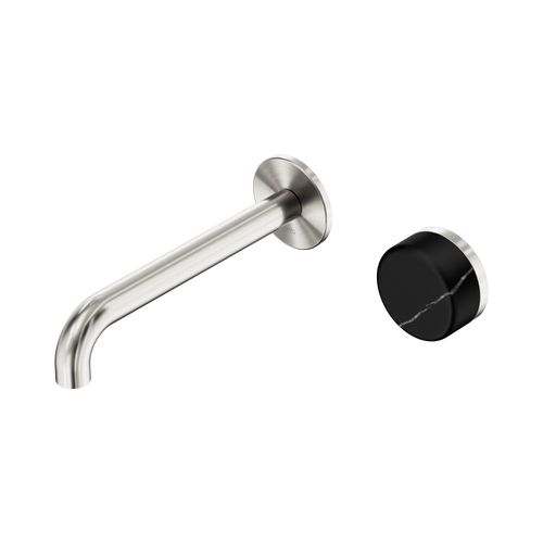 Serenity Progressive Wall Basin Mixer 185mm Spout with Marquina Black Handle Brushed Nickel [309334]