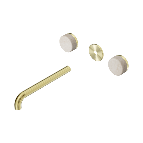 Serenity Wall Basin Set 220mm Spout with Rome Travertine Handle Trim Kit Only Brushed Gold [311171]