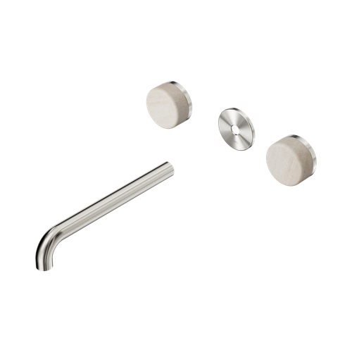 Serenity Wall Basin Set 220mm Spout with Rome Travertine Handle Trim Kit Only Brushed Nickel [311091]