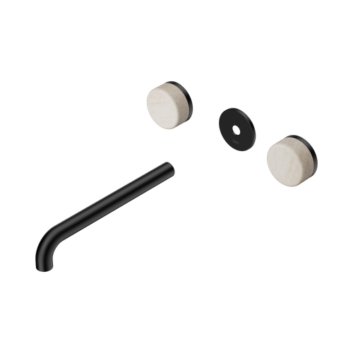 Serenity Wall Basin Set 220mm Spout with Rome Travertine Handle Trim Kit Only Matte Black [311223]