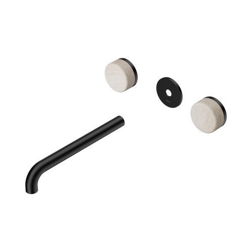 Serenity Wall Basin Set 220mm Spout with Rome Travertine Handle Trim Kit Only Matte Black [311223]