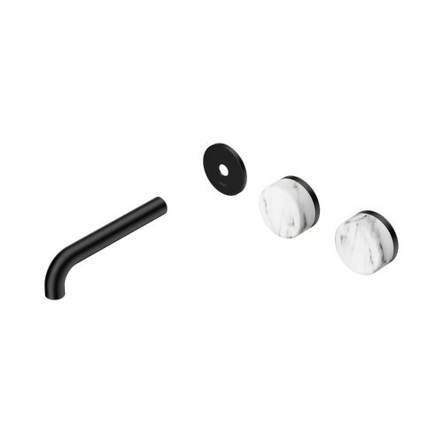Serenity Wall Basin Set 160mm Offset spout with Arabescato Corchia Handle Trim Kit Only Matte Black [311194]