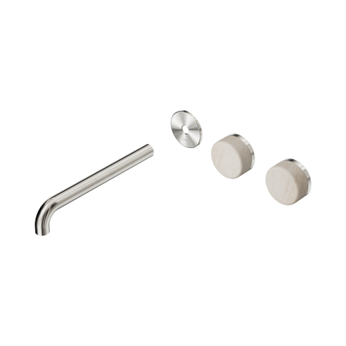 Serenity Wall Basin Set 220mm Offset spout with Rome Travertine Handle Trim Kit Only Brushed Nickel [311078]