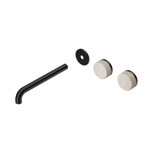 Serenity Wall Basin Set 220mm Offset spout with Rome Travertine Handle Trim Kit Only Matte Black [311071]