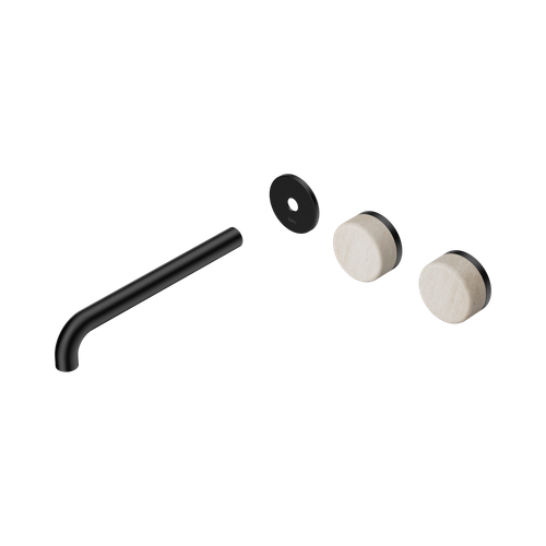 Serenity Wall Basin Set 220mm Offset spout with Rome Travertine Handle Trim Kit Only Matte Black [311071]