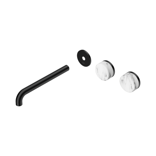 Serenity Wall Basin Set 220mm Offset spout with Arabescato Corchia Handle Trim Kit Only Matte Black [311131]