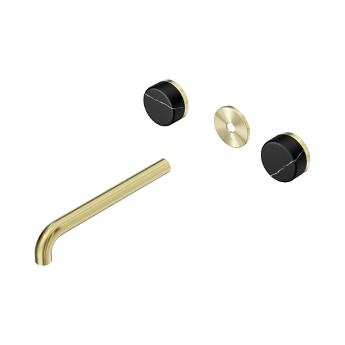 Serenity Wall Basin Set 220mm Spout with Marquina Black Handle Trim Kit Only Brushed Gold [311278]