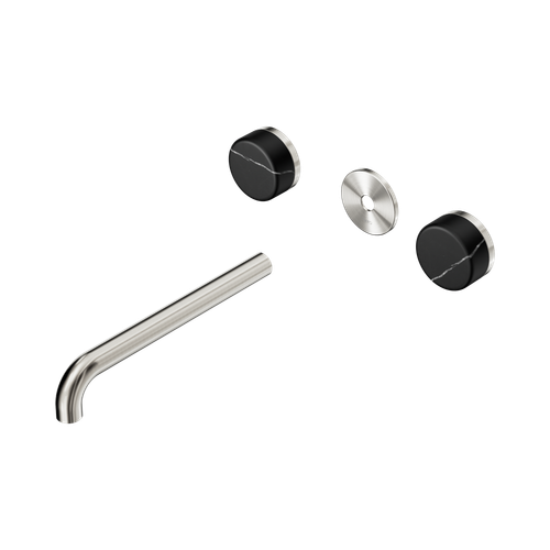 Serenity Wall Basin Set 220mm Spout with Marquina Black Handle Trim Kit Only Brushed Nickel [311141]