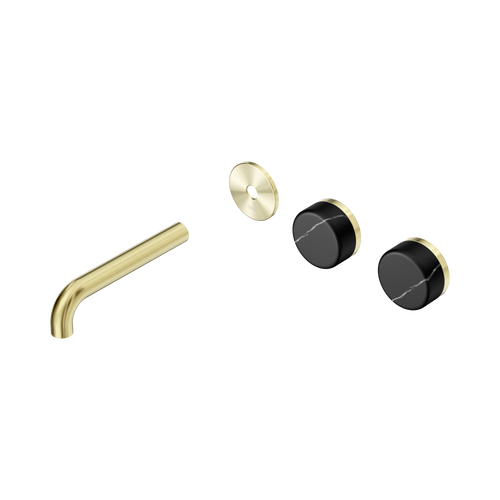 Serenity Wall Basin Set 160mm Offset spout with Marquina Black Handle Trim Kit Only Brushed Gold [311260]