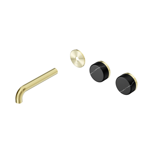Serenity Wall Basin Set 160mm Offset spout with Marquina Black Handle Trim Kit Only Brushed Gold [311260]
