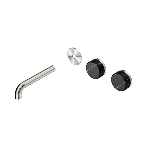 Serenity Wall Basin Set 160mm Offset spout with Marquina Black Handle Trim Kit Only Brushed Nickel [311104]