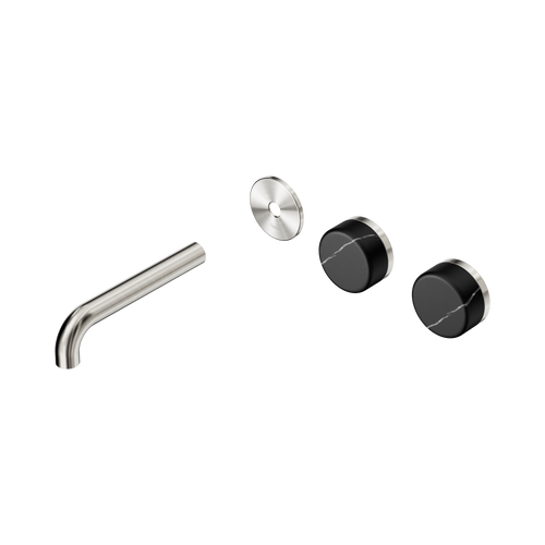 Serenity Wall Basin Set 160mm Offset spout with Marquina Black Handle Trim Kit Only Brushed Nickel [311104]