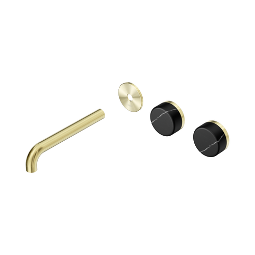 Serenity Wall Basin Set 185mm Offset spout with Marquina Black Handle Trim Kit Only Brushed Gold [311265]