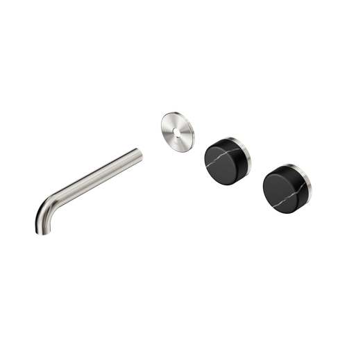 Serenity Wall Basin Set 185mm Offset spout with Marquina Black Handle Trim Kit Only Brushed Nickel [311083]