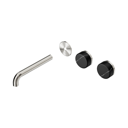 Serenity Wall Basin Set 185mm Offset spout with Marquina Black Handle Trim Kit Only Brushed Nickel [311083]