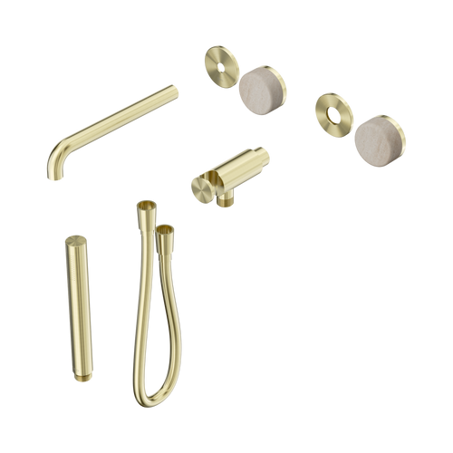 Serenity Progressive Shower System with Spout with Rome Travertine Handle and Slim Shower Trim Kit Only Brushed Gold [311075]
