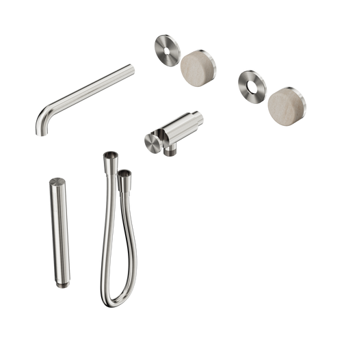 Serenity Progressive Shower System with Spout with Rome Travertine Handle and Slim Shower Trim Kit Only Brushed Nickel [311092]