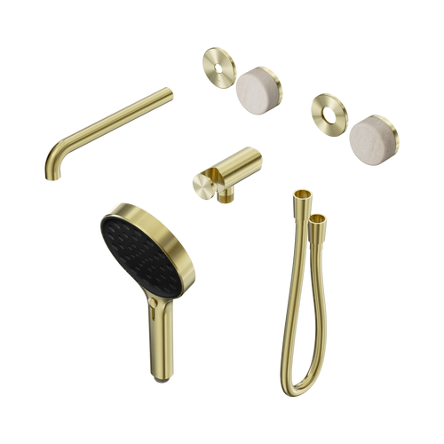 Serenity Progressive Shower System with Spout with Rome Travertine Handle and Serenity Hand Shower Trim Kit Only Brushed Gold [311320]