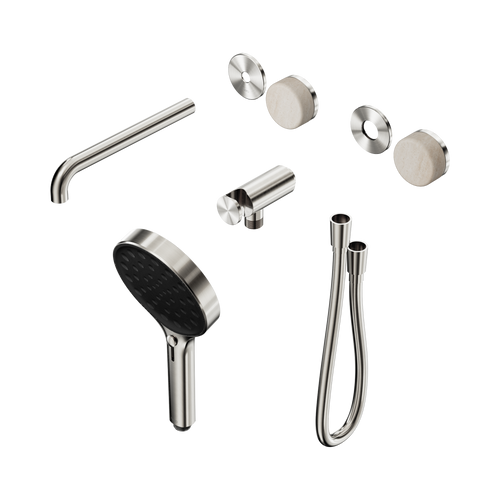Serenity Progressive Shower System with Spout with Rome Travertine Handle and Serenity Hand Shower Trim Kit Only Brushed Nickel [311094]