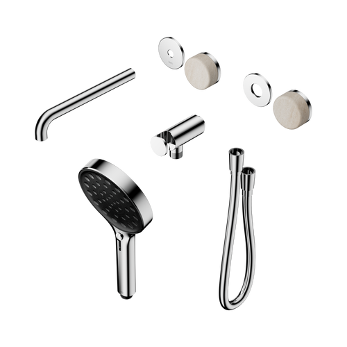 Serenity Progressive Shower System with Spout with Rome Travertine Handle and Serenity Hand Shower Trim Kit Only Chrome [311102]