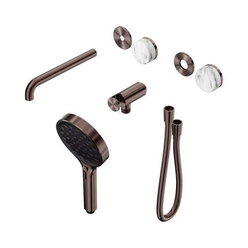 Serenity Progressive Shower System with Spout with Arabescato Corchia Handle and Serenity Hand Shower Trim Kit Only Brushed Bronze [311112]