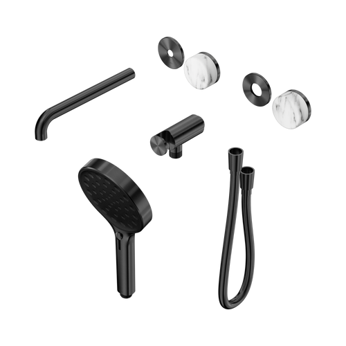 Serenity Progressive Shower System with Spout with Arabescato Corchia Handle and Serenity Hand Shower Trim Kit Only Gunmetal [311233]