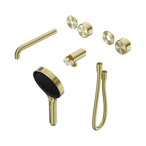 Serenity Progressive Shower System with Spout with Metal Handle and Serenity Hand Shower Trim Kit Only Brushed Gold [311253]