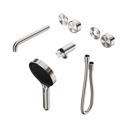 Serenity Progressive Shower System with Spout with Metal Handle and Serenity Hand Shower Trim Kit Only Brushed Nickel [311133]