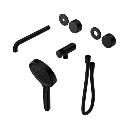 Serenity Progressive Shower System with Spout with Metal Handle and Serenity Hand Shower Trim Kit Only Matte Black [311274]
