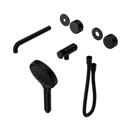 Serenity Progressive Shower System with Spout with Metal Handle and Serenity Hand Shower Trim Kit Only Matte Black [311274]