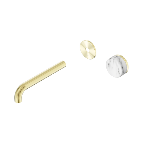 Serenity Progressive Wall Basin Mixer 185mm Spout with Arabescato Corchia Handle Trim Kit Only Brushed Gold [311243]