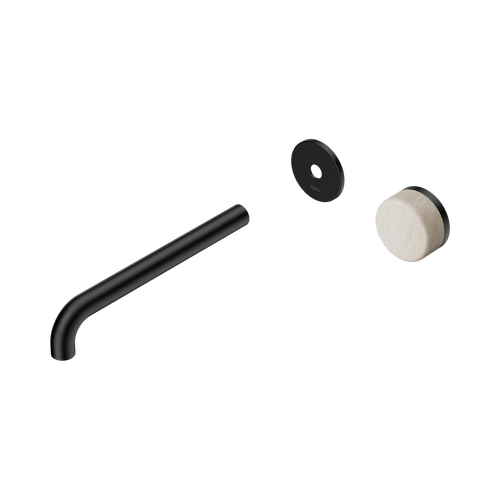 Serenity Progressive Wall Basin Mixer 220mm Spout with Rome Travertine Handle Trim Kit Only Matte Black [311122]