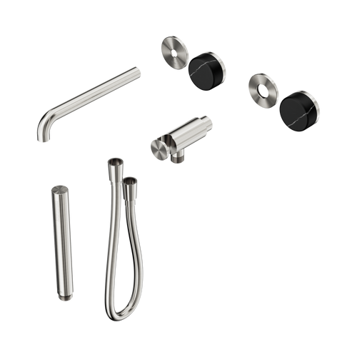 Serenity Progressive Shower System with Spout with Marquina Black Handle and Slim Shower Trim Kit Only Brushed Nickel [311193]