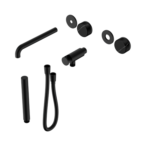 Serenity Progressive Shower System with Spout with Marquina Black Handle and Slim Shower Trim Kit Only Matte Black [311362]