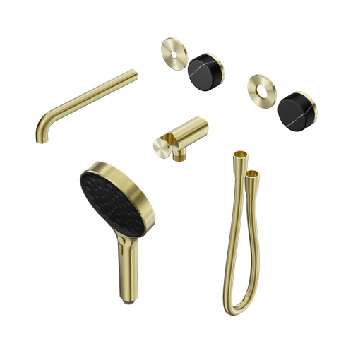 Serenity Progressive Shower System with Spout with Marquina Black Handle and Serenity Hand Shower Trim Kit Only Brushed Gold [311207]