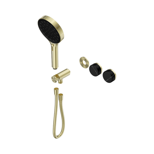 Serenity Progressive Shower System with Marquina Black Handle and Serenity Hand Shower Trim Kit Only Brushed Gold [311240]