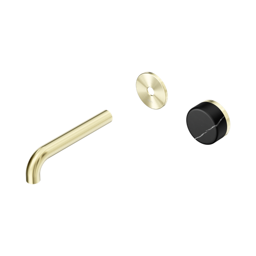 Serenity Progressive Wall Basin Mixer 160mm Spout with Marquina Black Handle Trim Kit Only Brushed Gold [311190]